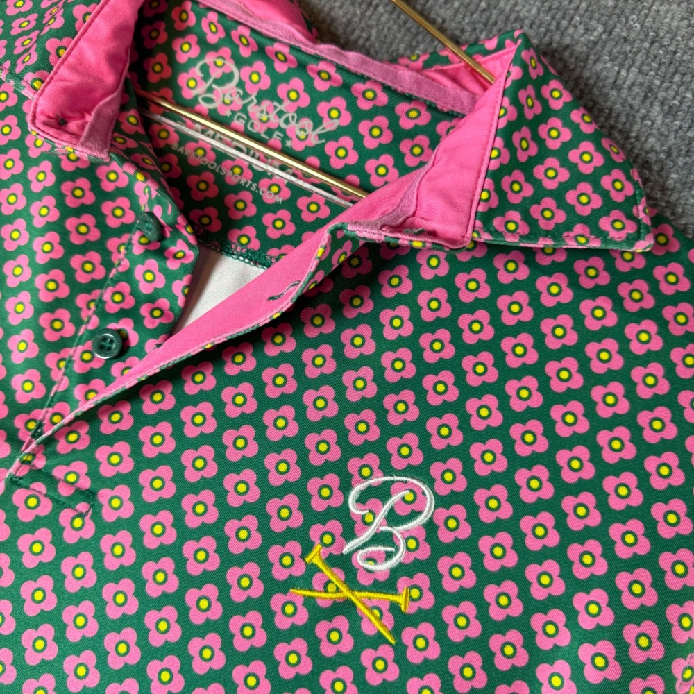 Barstool Golf Mens Medium Polo Shirt Green Pink Floral Geometric Performance